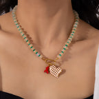 Heart Crystal Multicolor Beads 18K Gold Charm Necklace For Women Bulk