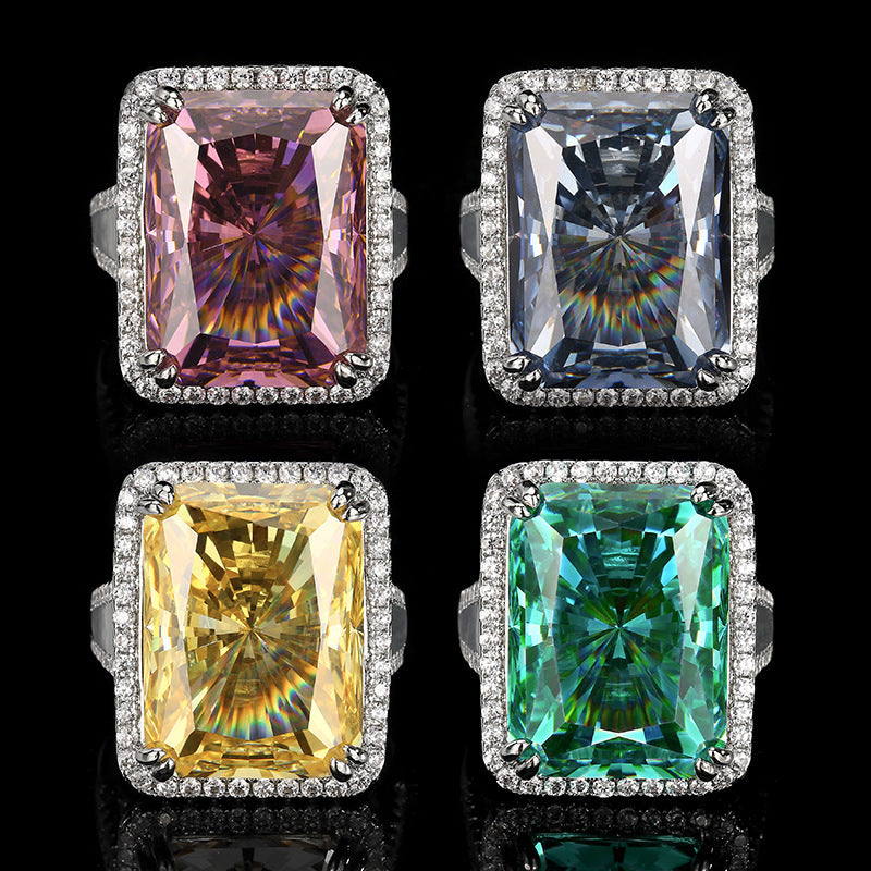 Premium Square Cut Silver Plated CZ Copper Anti Tarnish Fancy Ring Bulk Main image