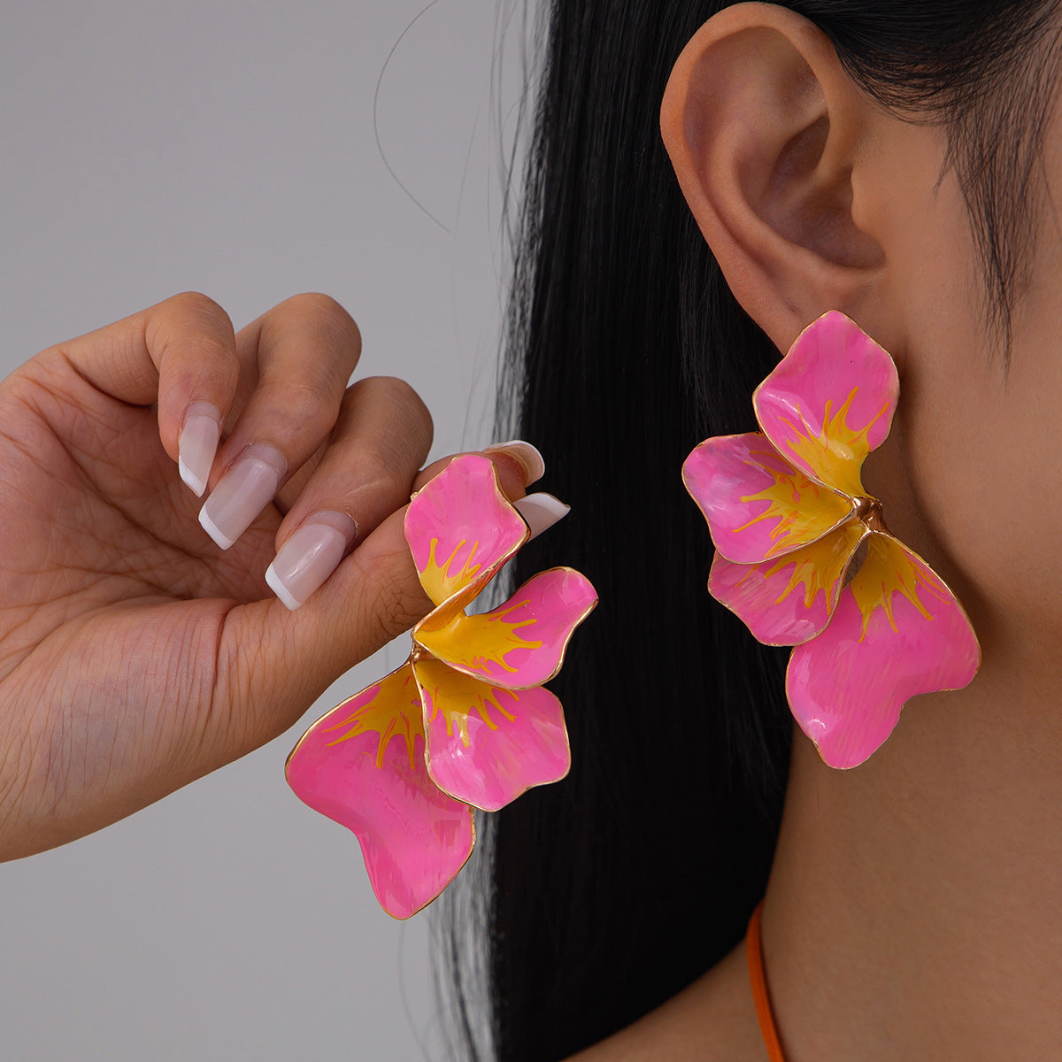Floral Flower Leaf 18K Gold White Pink Yellow Dangler Earring Bulk Secondary image