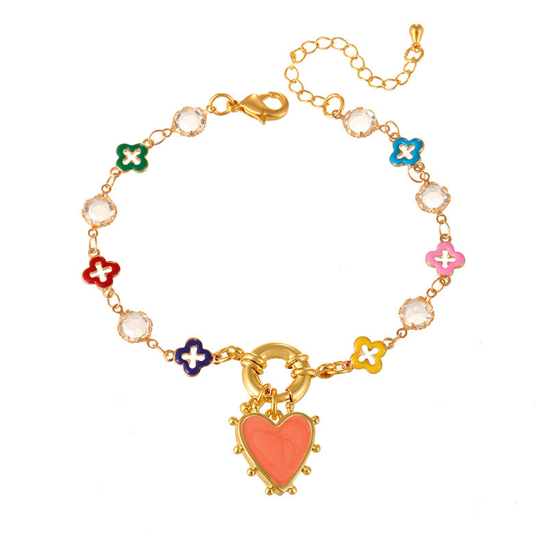 Multi Color Heart Charms Gold Enamel Stainless Steel Bracelet Wholesale