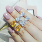 Solitaire Flower Drop Silver Yellow Anti Tarnish Dangler Earring Bulk