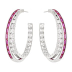 Baguette Blue Pink Silver CZ Anti Tarnish Hoop Earring Bulk