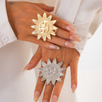 Star Sun Face 18K Gold Silver Big Free Size Ring For Women Bulk
