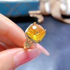 Square Yellow Cubic Zirconia 18K Gold Anti Tarnish Free Size Ring Bulk