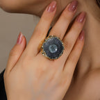 Black Pink Gemstone Crystal 18K Gold Adjustable Ring For Women Bulk