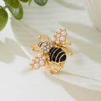 Insect Honeybee Pearl CZ Enamel Black 18K Gold Adjustable Ring Bulk