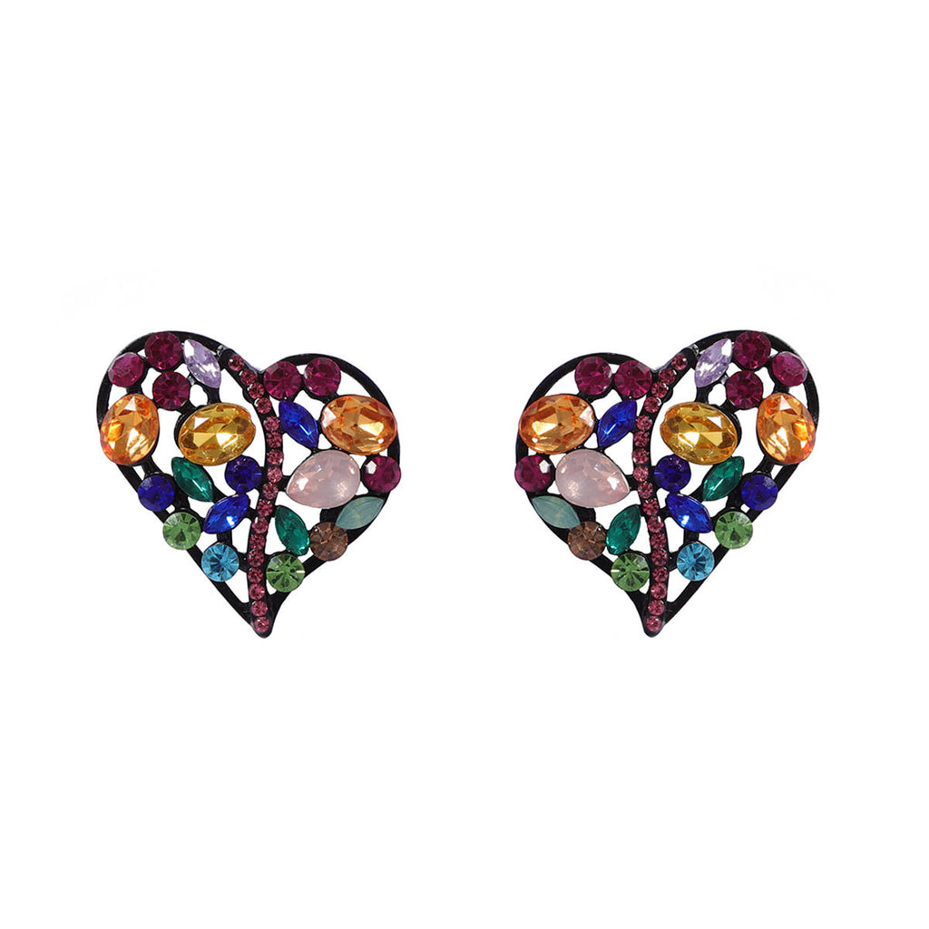 Rainbow Heart Love Black Crystal Multi Gemstone Stud Earring Bulk