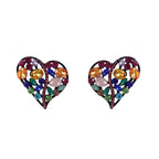 Rainbow Heart Love Black Crystal Multi Gemstone Stud Earring Bulk