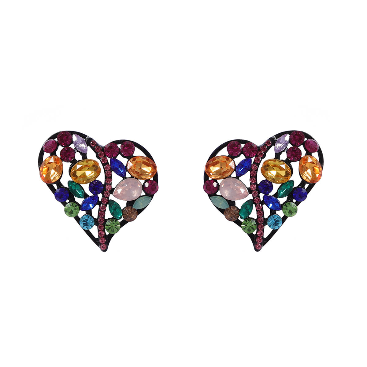 Rainbow Heart Love Black Crystal Multi Gemstone Stud Earring Bulk