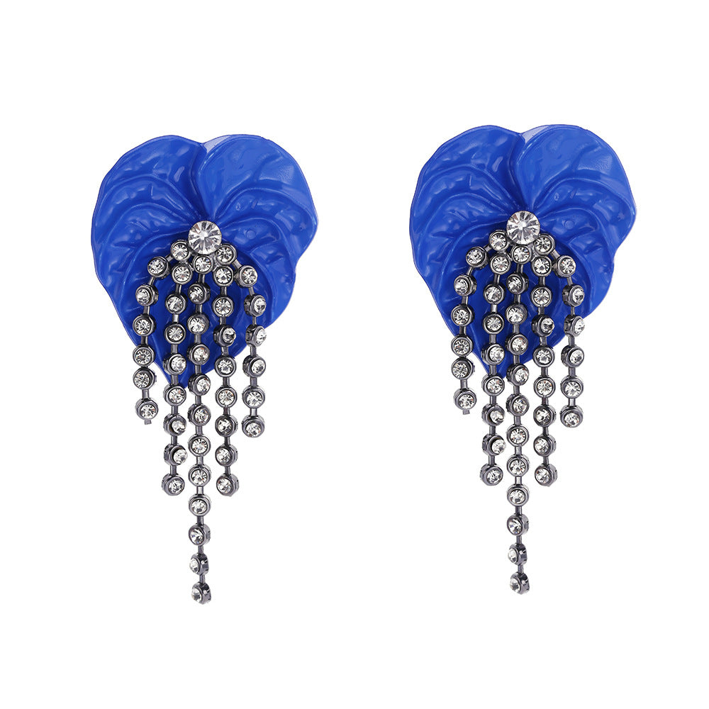 Multi Color Enamel Flower Silver Plated CZ Crystal Dangle Earrings Bulk