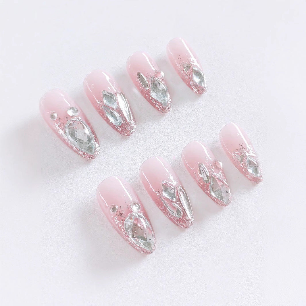 Sparkle White CZ Baby Pink Finger Nail Pack Of 10+Extra 14 Bulk Secondary image