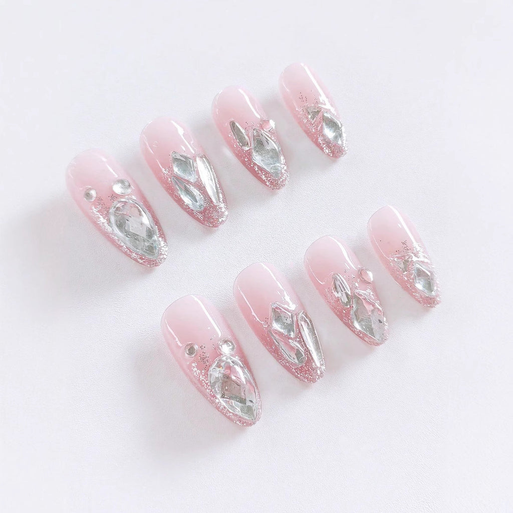 Sparkle White CZ Baby Pink Finger Nail Pack Of 10+Extra 14 Bulk