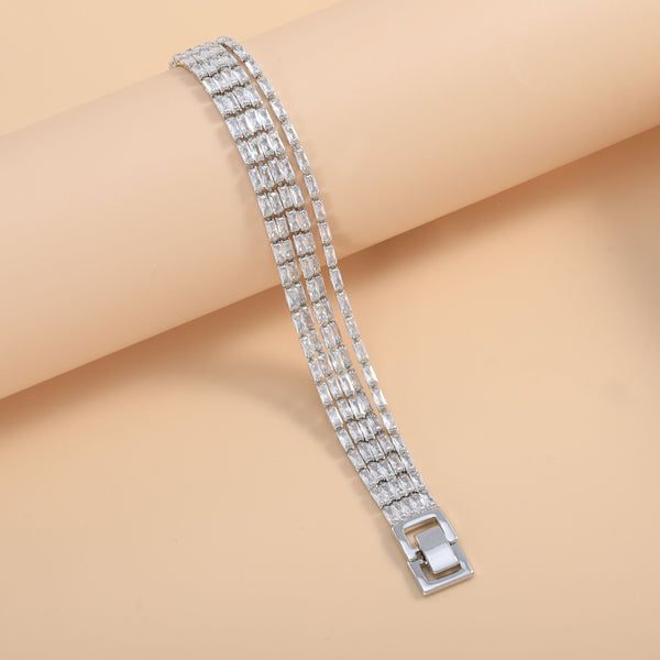 Bulk Multi-Row Baguette Cut Rose Silver Yellow Gold CZ Copper Bracelet Secondary image