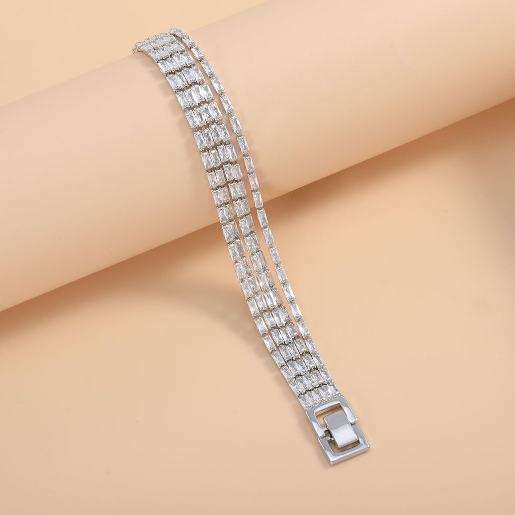 Bulk Multi-Row Baguette Cut Rose Silver Yellow Gold CZ Copper Bracelet