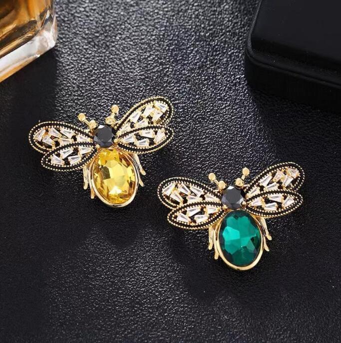 Green Yellow Bee Gold Plated Crystal Brooch For Women Bulk