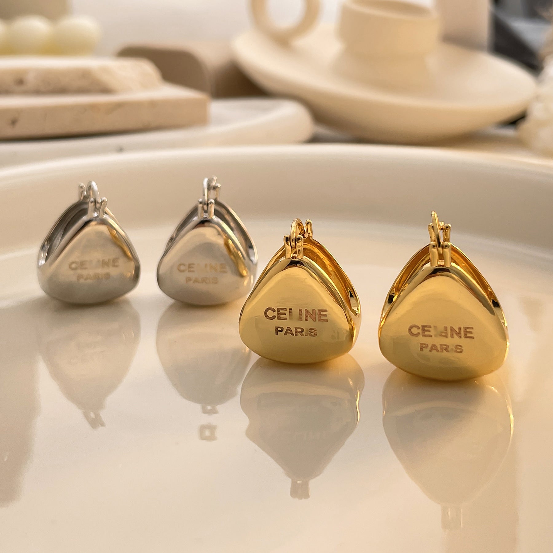 Glossy Ball 18K Gold Silver Anti Tarnish Stud Hoop Earring Women Bulk Main image