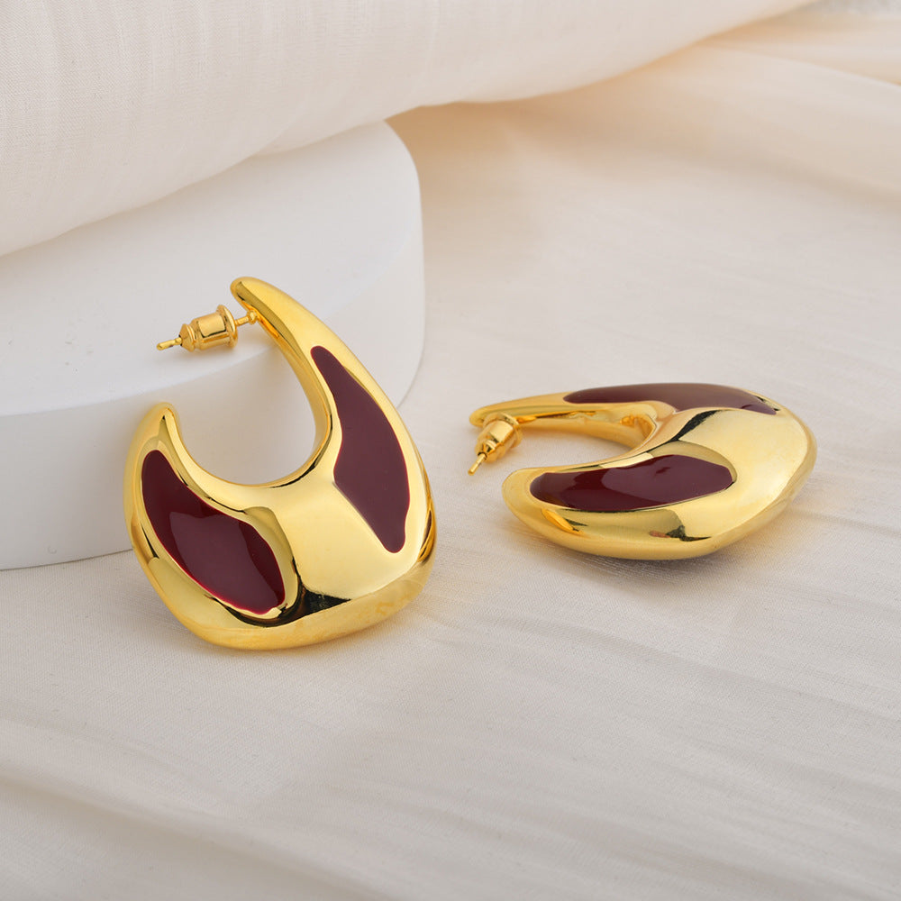 Multi Color Chunky Shape Gold Enamel Copper Hoop Earrings For Women Bulk