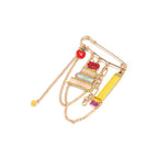Designer Apple Pencil Book Charm Gold Rhinestone Enamel Brooch Bulk