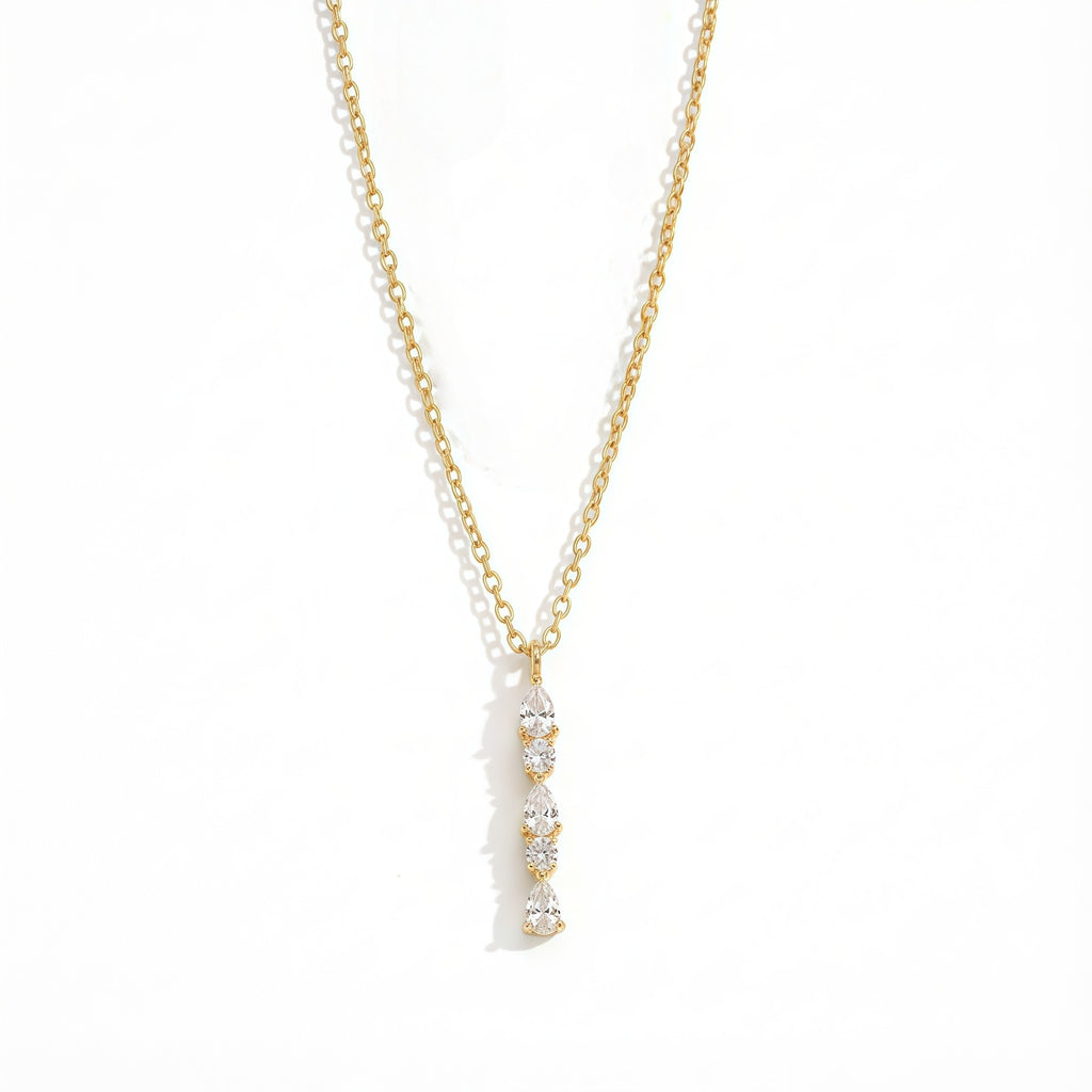 Stylish Teardrop Heart Stone Gold CZ Anti Tarnish Copper Necklace Bulk