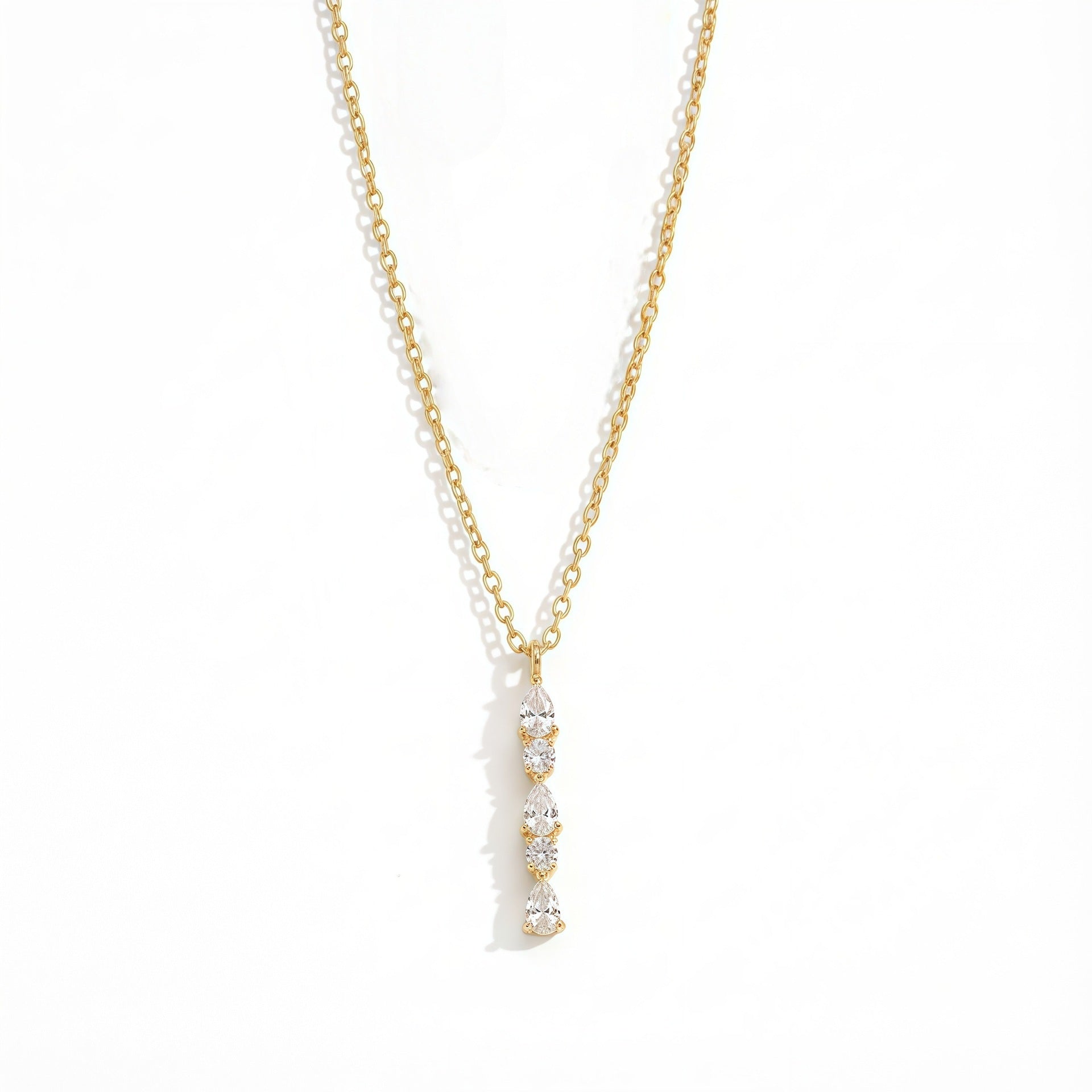 Stylish Teardrop Heart Stone Gold CZ Anti Tarnish Copper Necklace Bulk