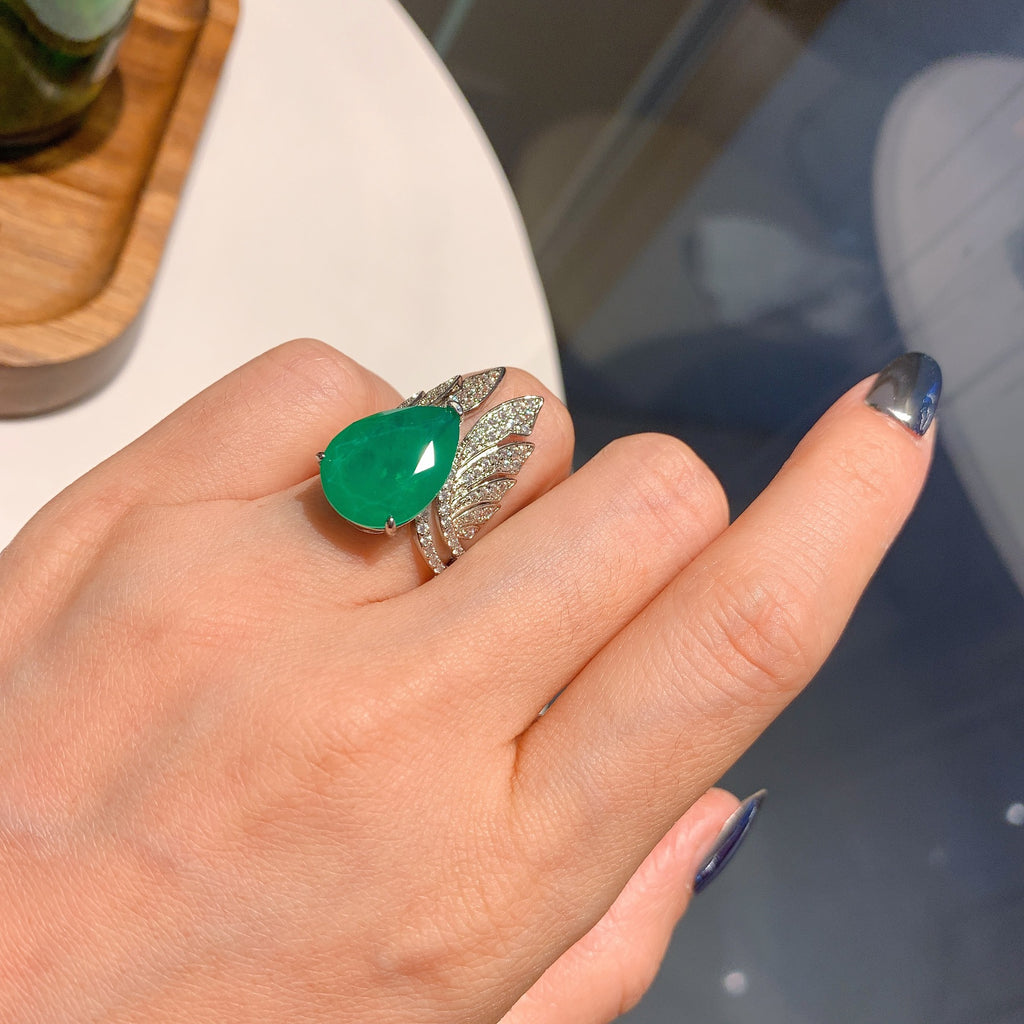 Feather Green Silver Anti Tarnish Free Size Ring For Women Bulk