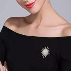 Designer Sunburst Gold Silver Plated CZ Pearl Alloy Brooch Wholesale