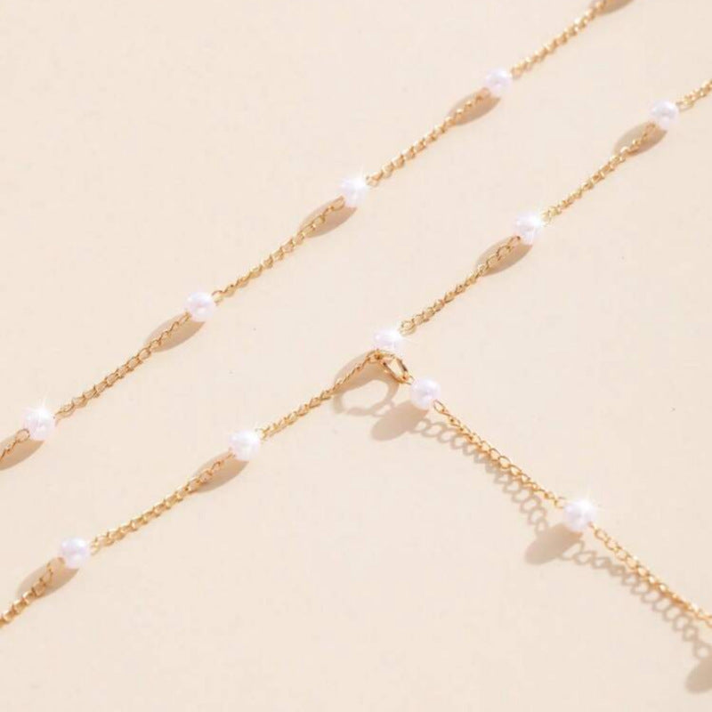 Minimal Hand Chain with Ring Gold Plated Pearl Bracelet For Women Bulk