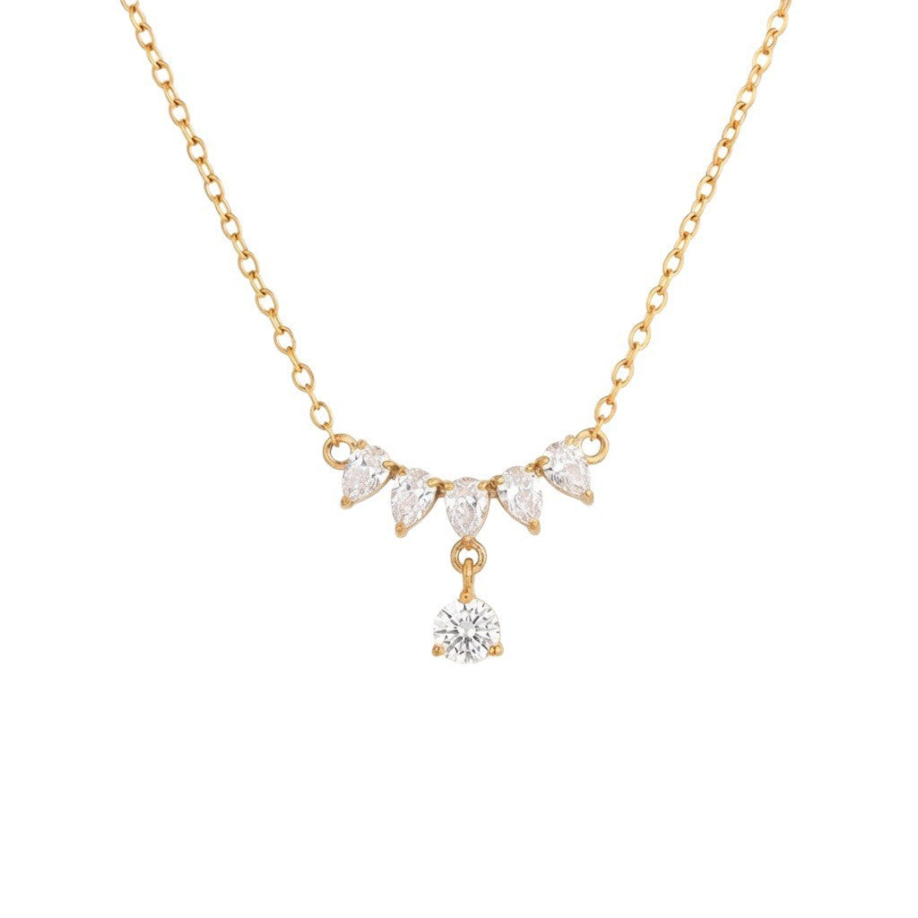 Stylish Teardrop Heart Stone Gold CZ Anti Tarnish Copper Necklace Bulk