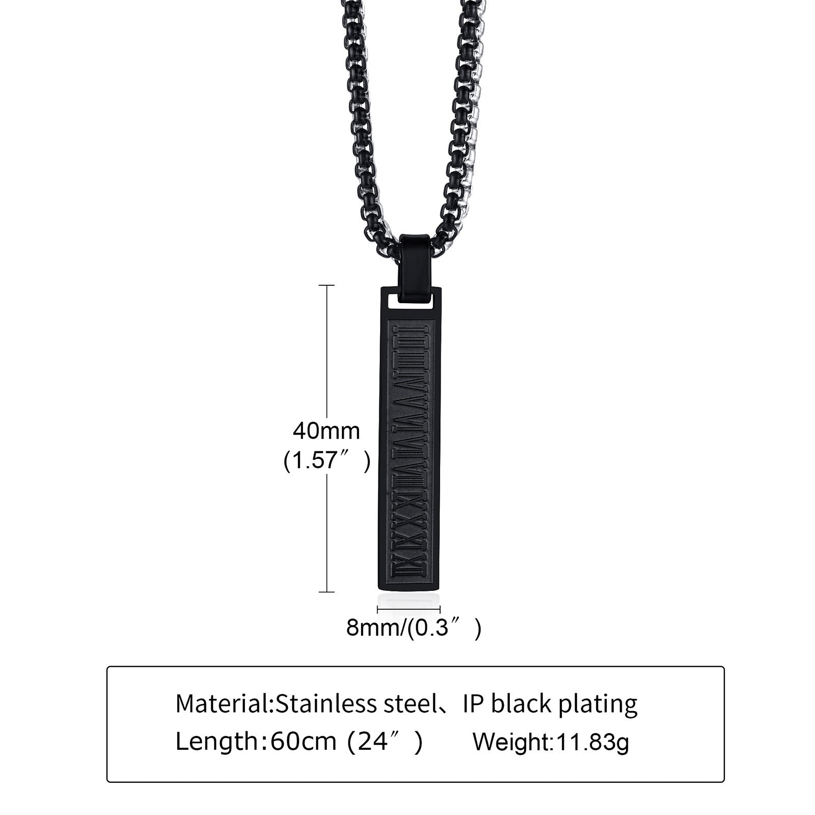 Roman Number Bar Id Gold Black Silver Atique Stainless Steel Popcorn Pendant Chain For Men