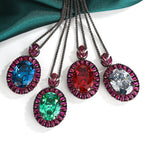 Antique Style Oval Black CZ Anti Tarnish Copper Pendant Chain Wholesale