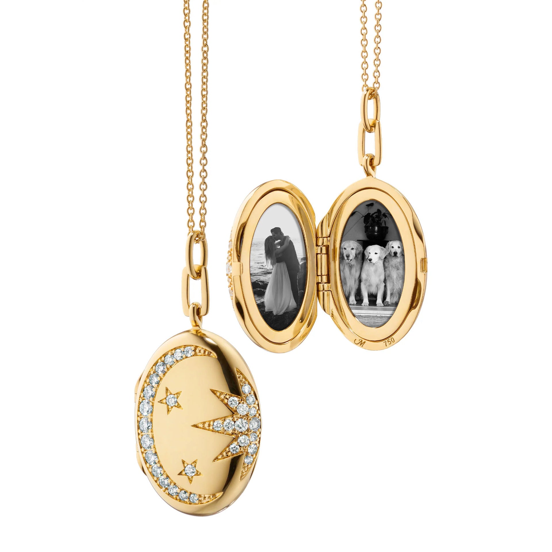 Star Moon Oval Gold CZ Anti Tarnish Photo Pendant Chain Necklace Bulk Main image