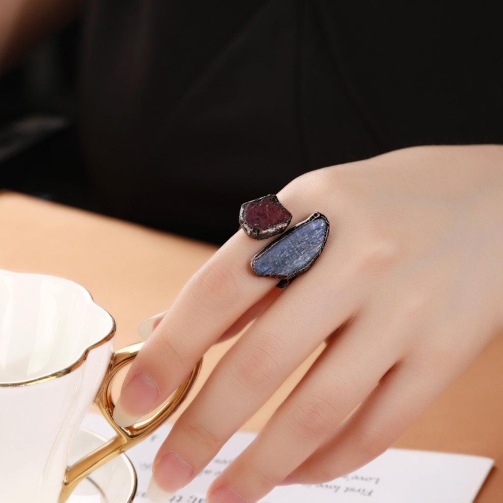Red Blue Gemstone Crystal Adjustable Ring For Women Bulk