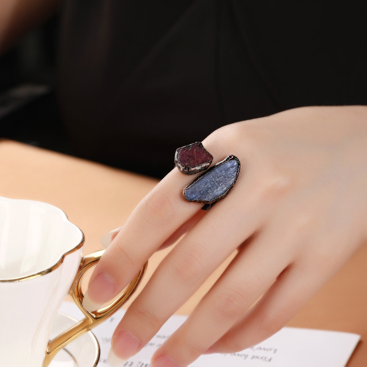 Red Blue Gemstone Crystal Adjustable Ring For Women Bulk