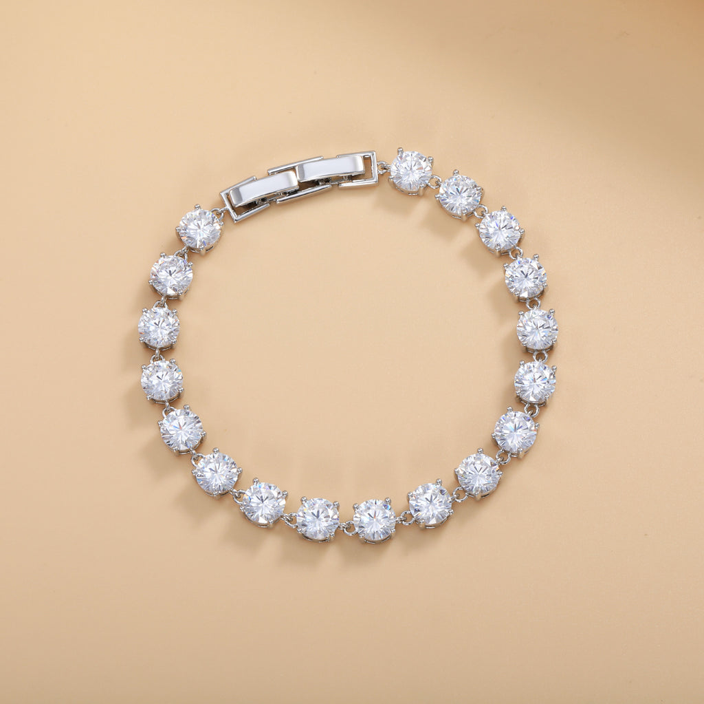 Wholesale Classic Round Cut Gold Silver CZ Anti Tarnish Copper Bracelet