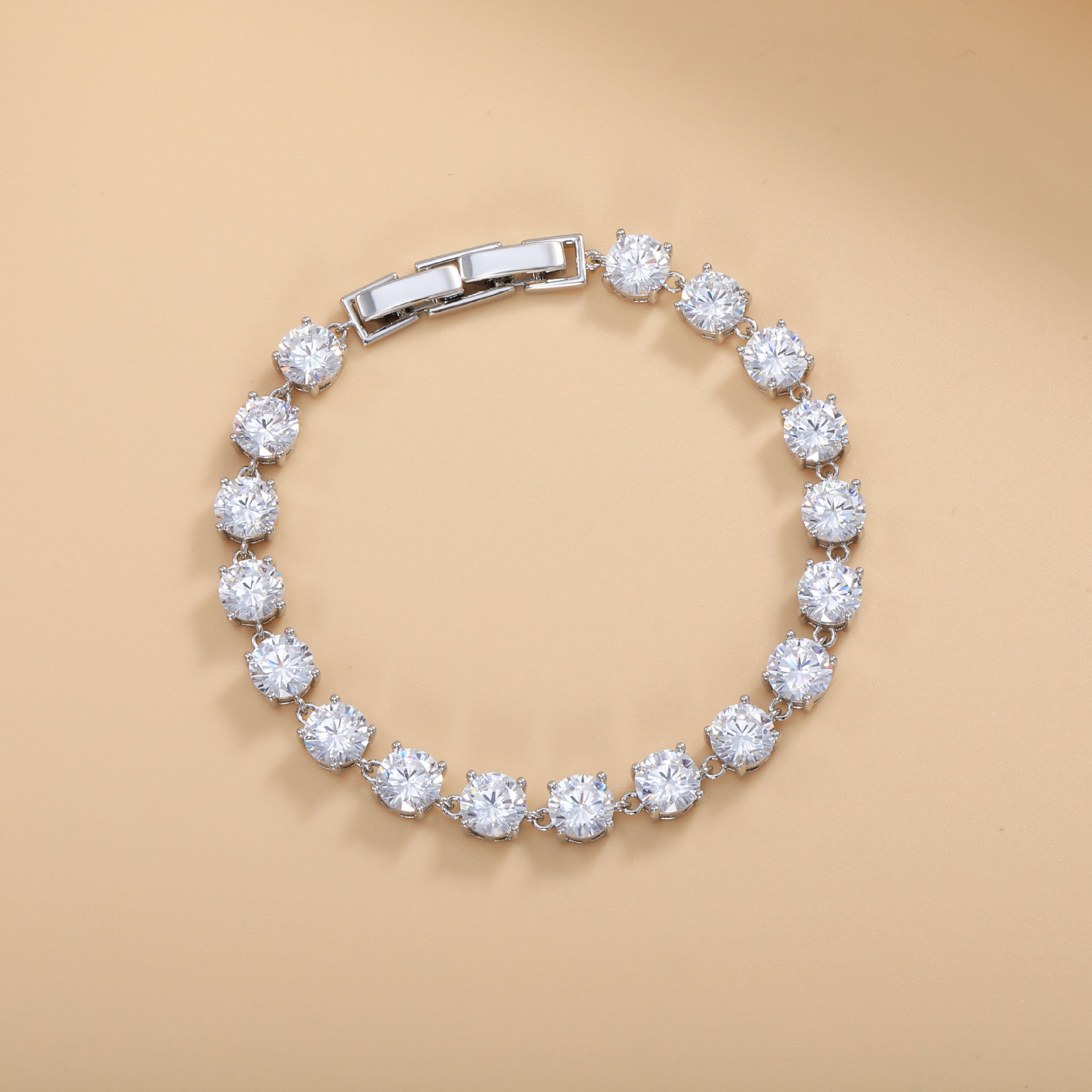 Wholesale Classic Round Cut Gold Silver CZ Anti Tarnish Copper Bracelet