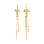 Star Fish Bohemian Beads Crystal 18K Gold Jhumki Dangler Tassel Earring For Women