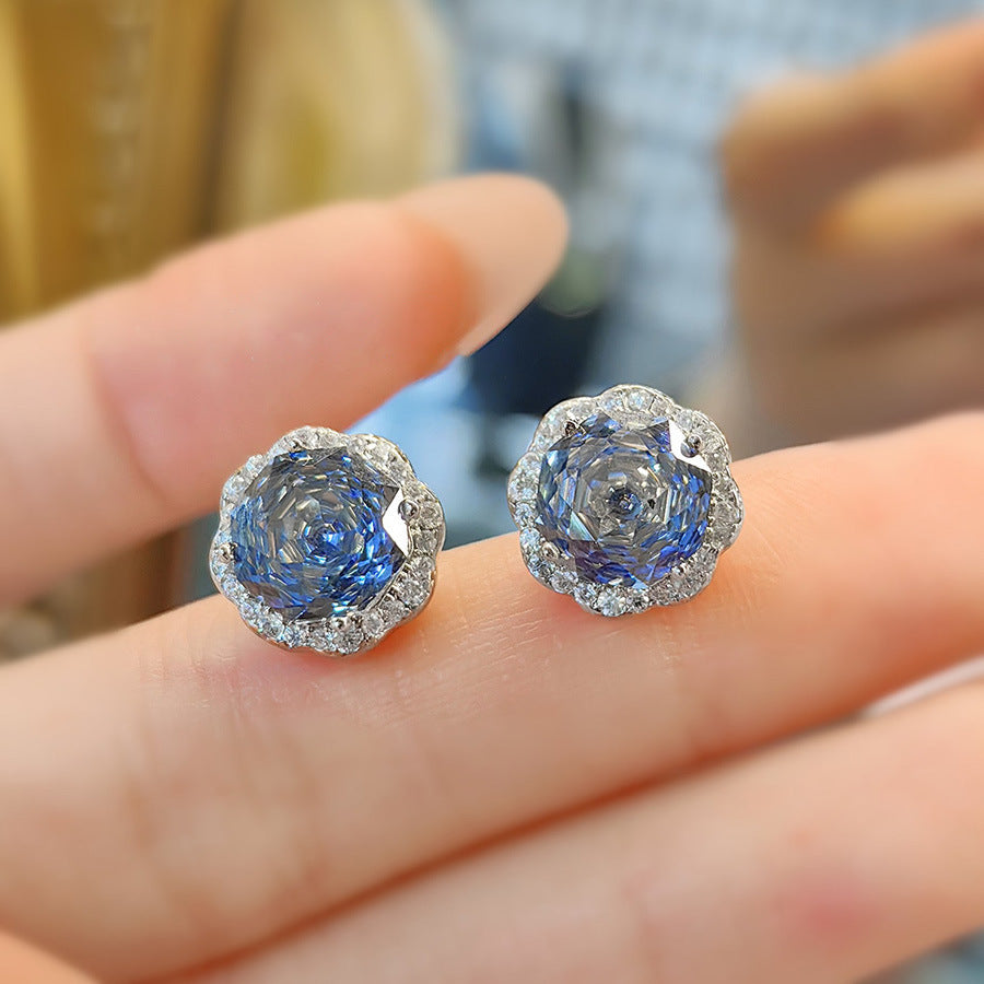 Flower Solitaire Blue Silver Anti Tarnish Pendant Ring Set Women Bulk