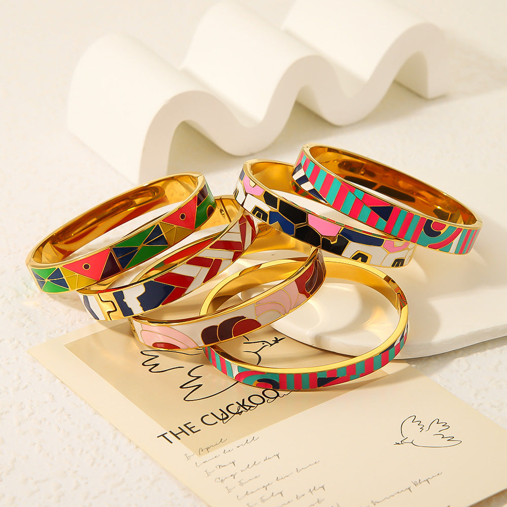 Rainbow Multicolour Enamel 18K Gold Plated Openable Kada Bracelet Bulk
