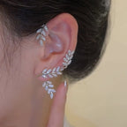 Leaf Cubic Zirconia Silver Clip On Ear Cuff Earring For Women Bulk