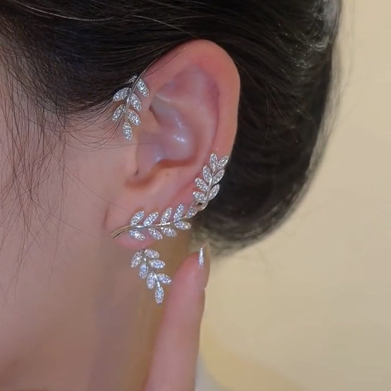 Leaf Cubic Zirconia Silver Clip On Ear Cuff Earring For Women Bulk