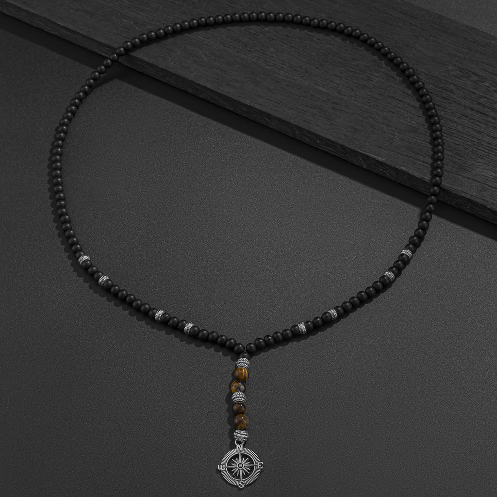 Black Brown Beads Anchor Wheel Silver Long Necklace Chain Men Bulk