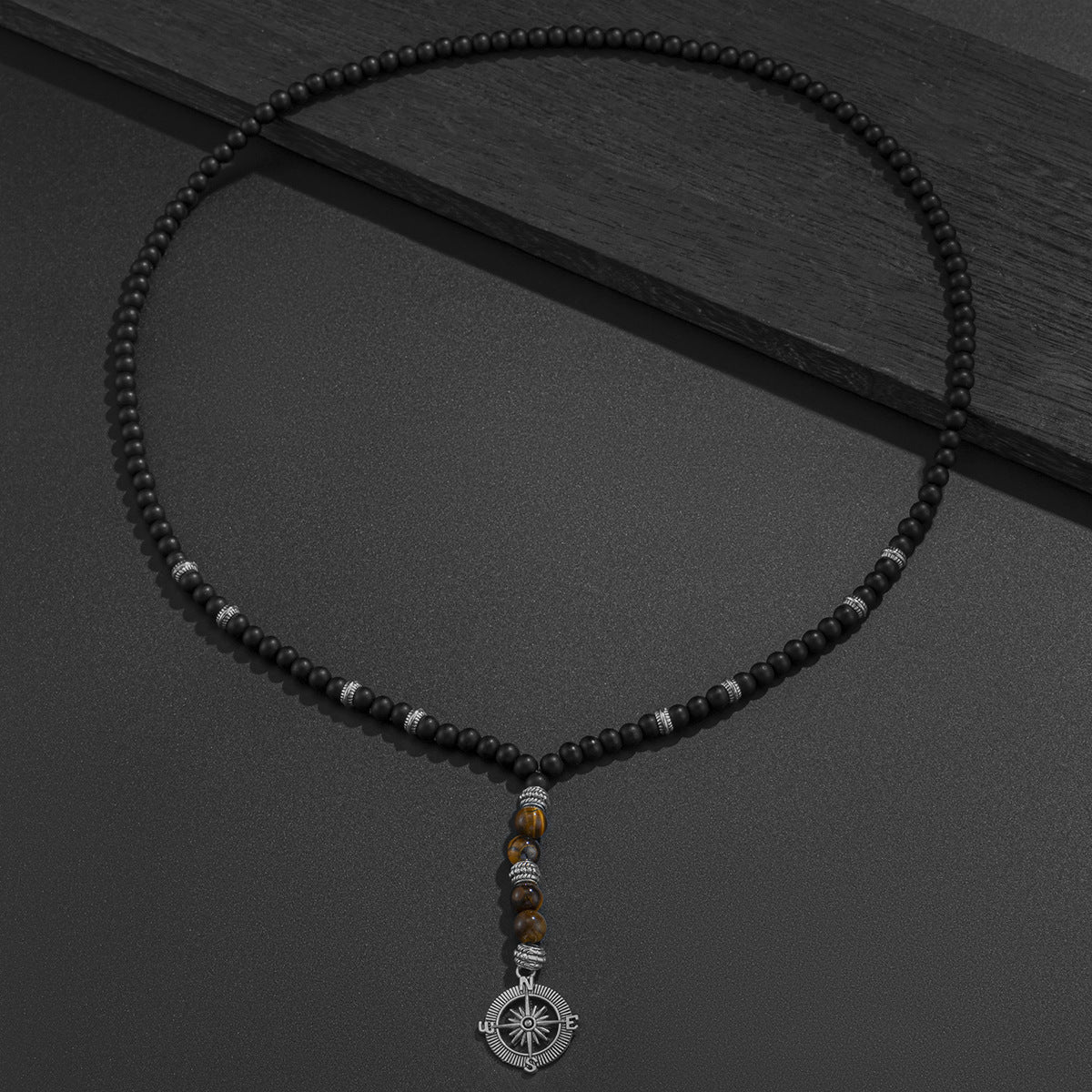 Black Brown Beads Anchor Wheel Silver Long Necklace Chain Men Bulk