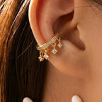 Gold Silver Dangling Square Cubic Zirconia Copper Ear Cuff Earrings Bulk