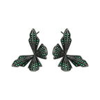 Modern Geometric Butterfly Wings Black Green CZ Copper Stud Earrings Bulk