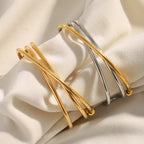 Dual Cross 18K Gold Stainless Steel Anti Tarnish Silver Openable Cuff Kada For Women