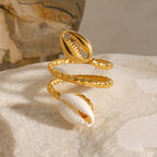 Dual Shell Rope Gold Anti Tarnish Stainless Steel Adjustable Ring Bulk