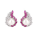 Tear Drop Pink Blue Silver CZ Pearl Anti Tarnish Stud Earring Bulk