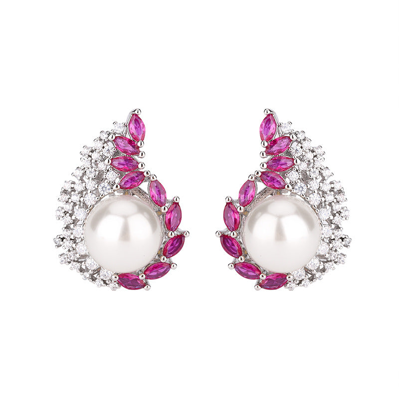 Tear Drop Pink Blue Silver CZ Pearl Anti Tarnish Stud Earring Bulk