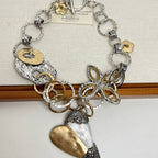 Heart Vintage Charm Link Dual Tone Gold Silver Alloy Necklace Wholesale