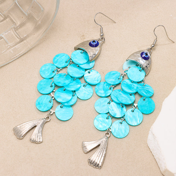 Designer Evil Eye Silver Plated Blue Beaded Tassel Drop Earrings Bulk Secondary image